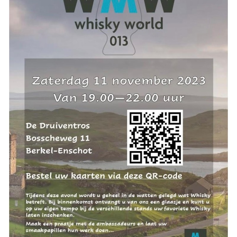 Vanaf nu kaarten beschikbaar voor het ‘Whisky World 013’ event op 11 november as. Zie onderstaand voor meer info.